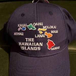 VINTAGE NWT Souvenir Rainbow Hawaiian Islands Embroidered Navy Cap